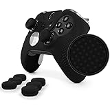 ElitePro Grip STUDDED Skin Set for Xbox One ELITE Controller by Foamy Lizard &reg; Sweat Free Silicone Skin w/ Raised Anti-slip Studs PLUS set of 8 QSX-Elite Thumb Grips (SKIN + QSX-E GRIPS, BLACK)