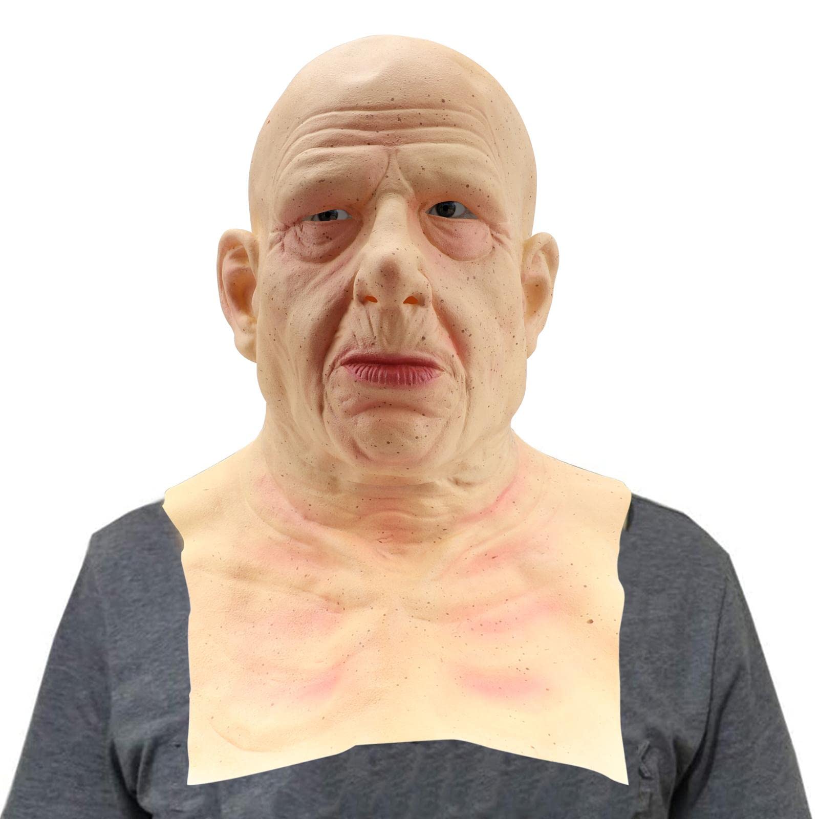 Halloween Old Man Mask, The Elder Old Man Headgear Realistic Silicone Masquerade Full Head Tricky Props, Halloween headdress Real human Horror Wig Party props headgear Dress up, Realistic Wrinkles