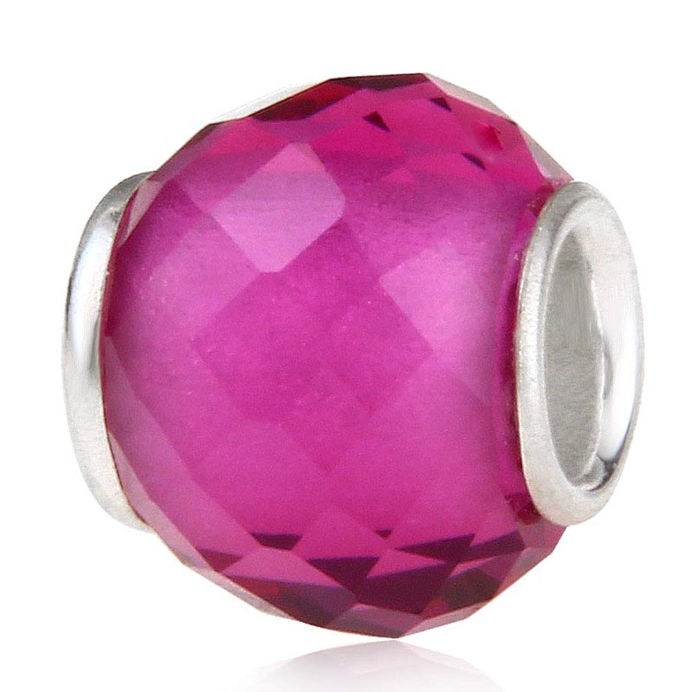 925 Sterling Silver Murano Lampwork Glass Charm Birthstone Charm Birthday Charm Anniversary Charm for Pandora Charm Bracelet … (Rose Red)