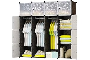 BRIAN & DANY Portable Wardrobe Closet - Cube Storage Organizer with 3 Hanging Rails, Modular Wardrobe for Space Saving, Bedroom Armoires for Toys, Shoes, Clothes - 16 Cubes