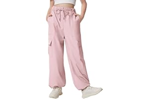 Jiflora Girls Cargo Parachute Pants Y2K Kids Pants with Pockets Trendy Jogger Trousers 5-14 Years