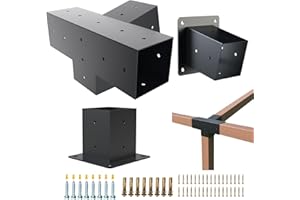 TOCRETOARE Pergola Kit, 15° 4-Way Slanted Roof Pergola Bracket Set, Powder-Coated Roof Wall Mount Pergola Brackets 4" x 4" (Actual: 3.5x3.5 Inch), Pergola Hardware for Porch Gazebo Backyard