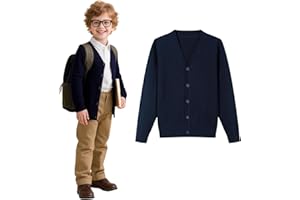 HILEELANG Kids Boy Girl School Uniform Cardigan Sweaters V-Neck Basic Solid Button Knitted Cardigan