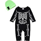 Guodeunh Newborn Baby Boy Girl Halloween Costume Romper Skeleton Jumpsuit Outfit Skull Clothes with Hat