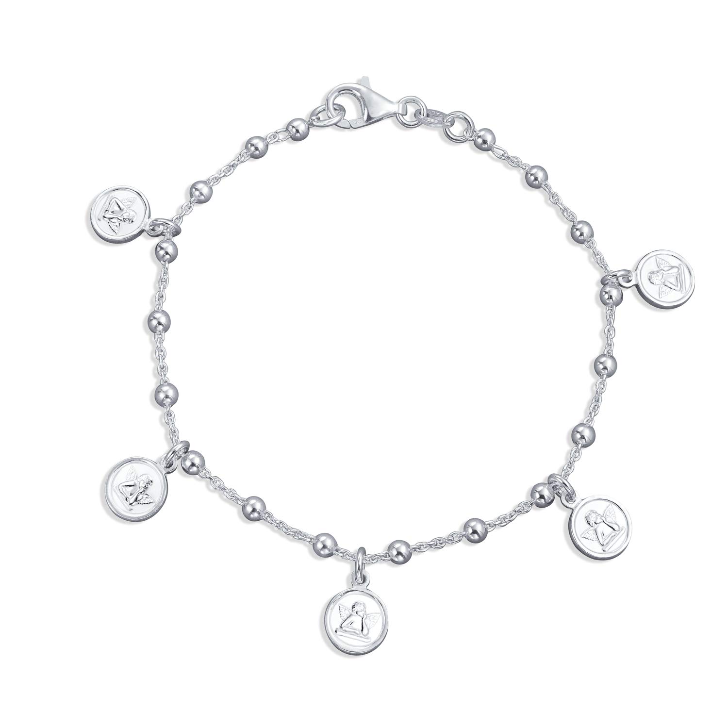 Bling Jewelry Protection Dangle Round Disc Medal Multi Charm Guardian Angels Cherubs Coin Bracelet For Women For Teen .925 Sterling Silver
