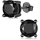 Black Earrings Stud 925 Sterling Silver Hypoallergenic Simulated Diamond Cubic Zirconia 14K Black Gold Push Back Earrings Jewelry for Men Women Gifts, 5-8MM