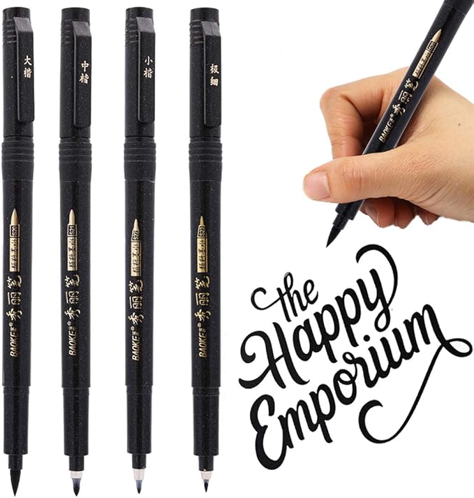 Hand Lettering Pens 4 Size Refillable Black Calligraphy