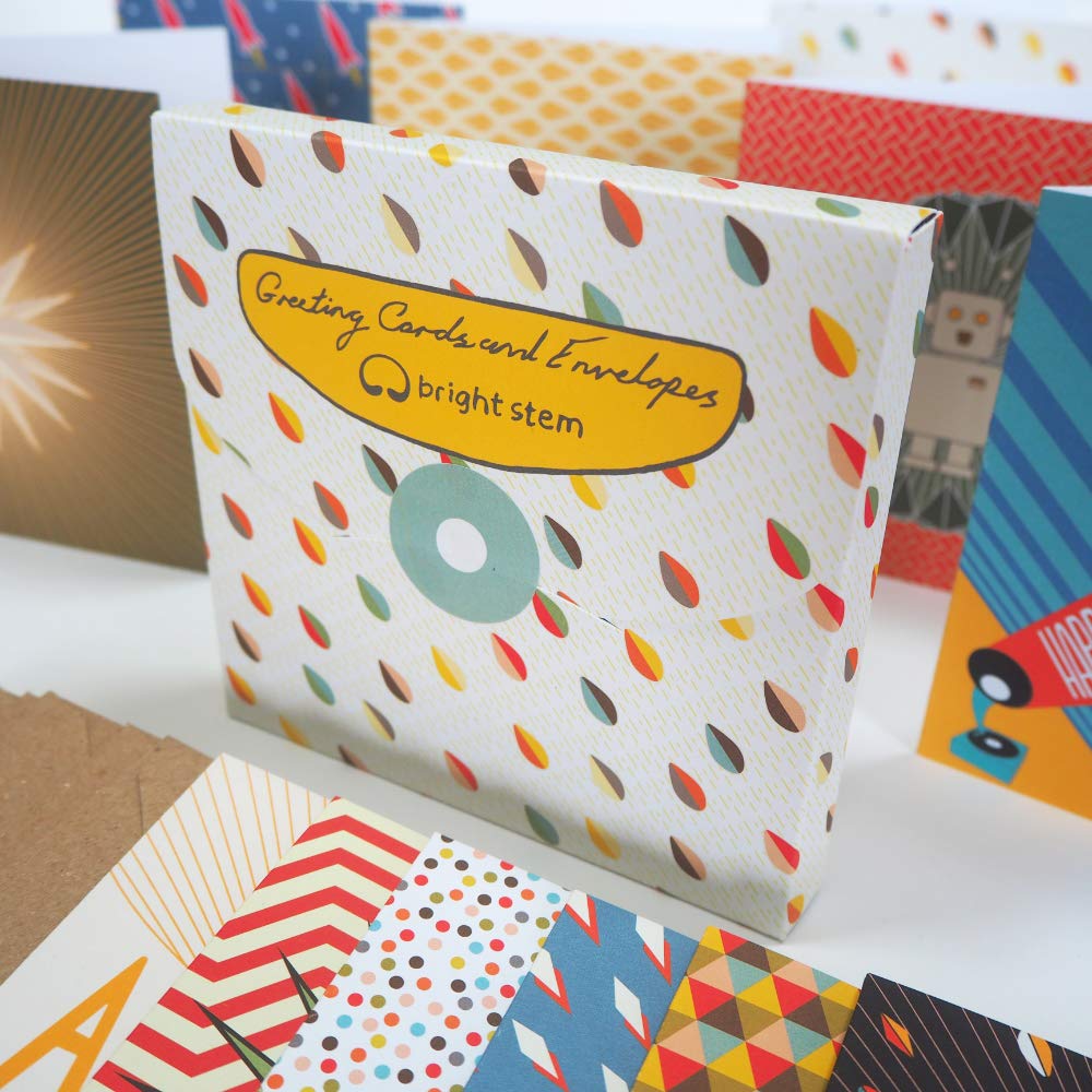 Bright Stem Recyclable Greeting Cards and Envelopes Mixed Multipack (12), Birthday Cards, Blank, Celebration, Thank You