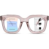 OPTOFENDY Progressive Multifocal Reading Glasses for Women, Oversized Square Blue Light Computer Readers with Spring Hinge