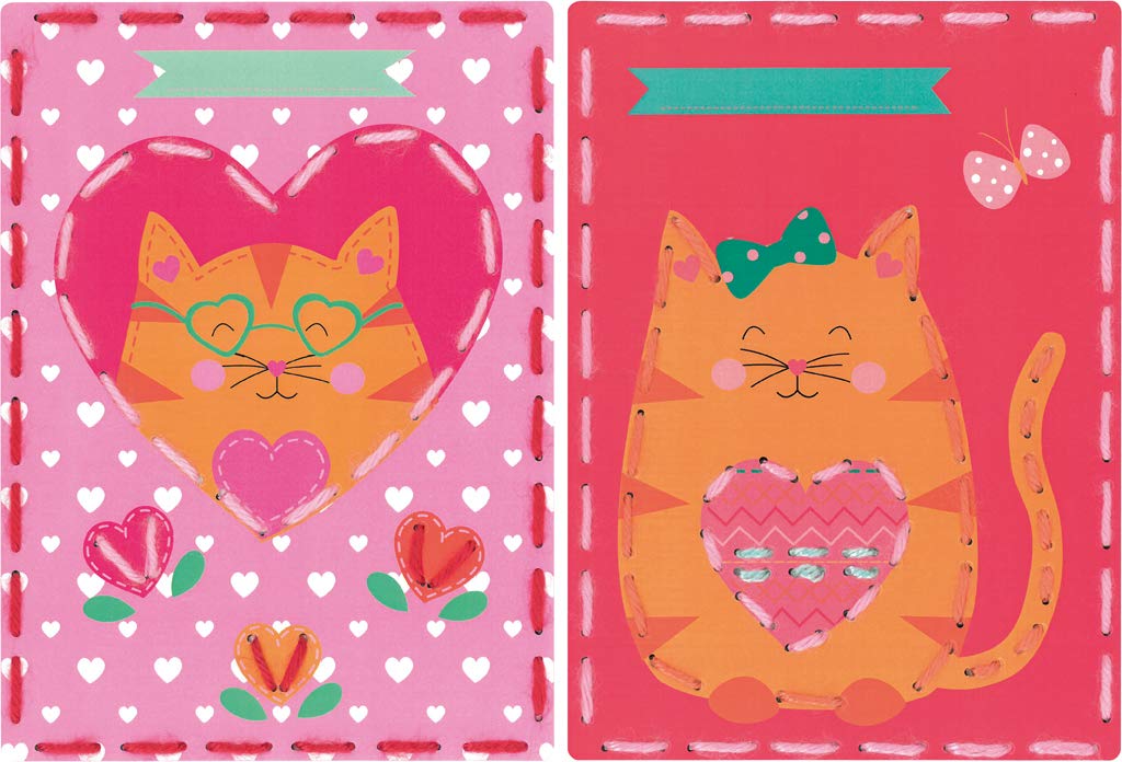 Vervaco Embroidery Kit: Cards: Cat with Hearts: Set of 2, Acrylic NA, 18.5 x 26cm