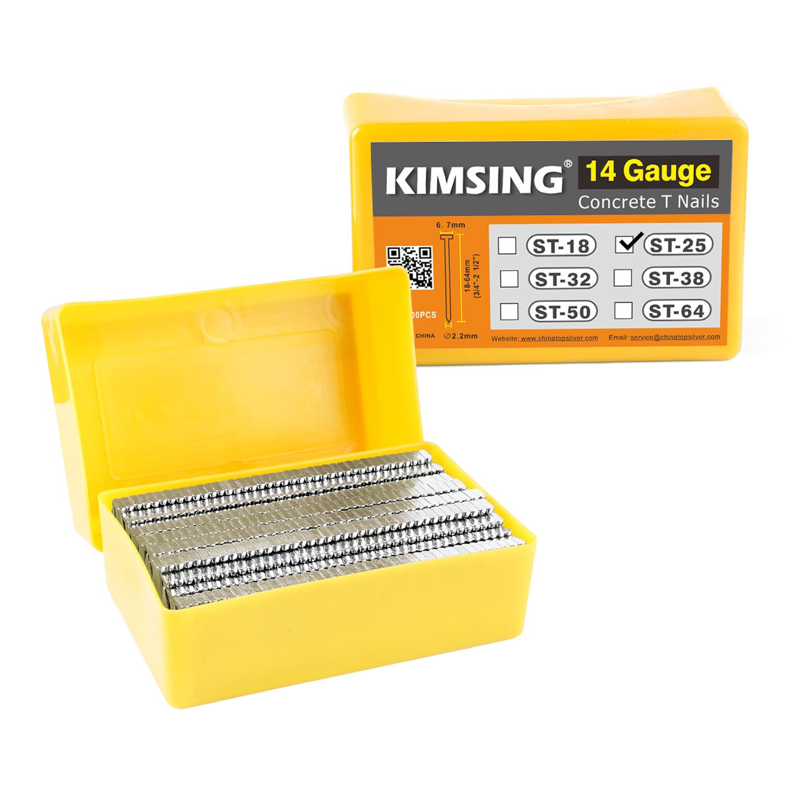KIMSING ST25 14 Gauge 25mm Hardened Galvanized Finish Nails, 800 PCS/Box, Concrete T-Nails, for Heavy Duty Concrete, Woodworking Nailing, Masonry