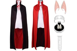 CAKKA Halloween Vampire Cloak, 55” Reversible Halloween Costume Cape with Vampire Teeth and Ears, Double Layer Magician Costume for Unisex Women and Men (Red and Black)