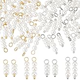 AHANDMAKER 60Pcs Shell Pearl Beaded Pendants 4 Styles Natural Freshwater Pearl Link Charms with Brass Loop White Round Pendants for Jewelry Bracelet Necklace Earring Making 15~18mm