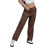 HiMONE Petite Women's Cargo Pants Baggy Y2K Jeans High Waisted Casual Stretchy Wide Leg Streetwear with 6 Pockets for Women