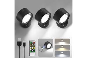 Lightbiz LED Wall Mounted Lights 3 Pcs with Remote, Wall Sconces Lamp 3000mAh Rechargeable Battery Operated, 3 Color Temperatures & Dimmable Magnetic 360° Rotation Cordless Light for Bedroom Bedside