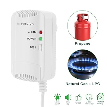 Detector de Gas, Alarma de Gas LPG/gas natural/ciudad, monitor de gas butano propano de metano, advertencia de luz estroboscópica Monitor, sensor de ...