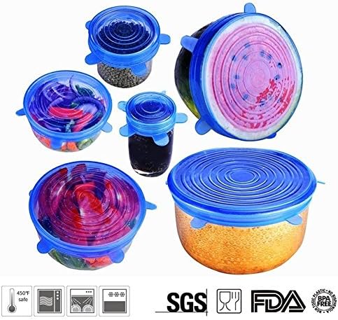 Silicone Stretch Lids silicone covers for bowls reusable 6 pack lids food saver cover Durable, Heat Resistant, Dishwasher, Microwave and Oven Safe Covers