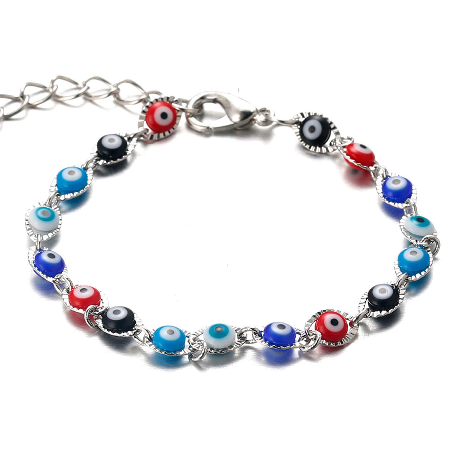 HALUKAKAH Evil Eye Bracelet for Women Men,Platinum Plated White Gold Finish Elastic Handmade Protection Mal de Ojo Jewelry Platinum Multicolor Eyes Bracelet with Free Giftbox — image 1