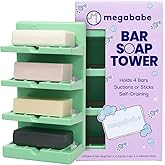 Megababe 4-Tier Bar Soap Tower | Holds 4 Bars | Suctions or Sticks | Self-Draining