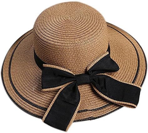 SYBKNSTW Womens Floppy Summer Sun Beach Straw Hat UPF50 Foldable Wide Brim Hats Brown