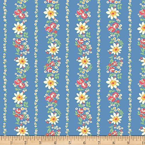 Wilmington Prints Pinafores &amp; Petticoats Daisies &amp; Roses Stripe Blue Fabric By The Yard