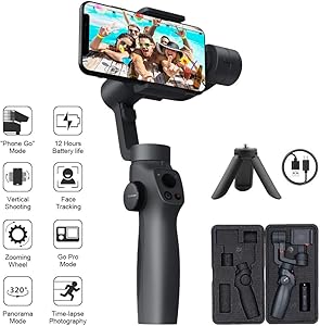 FUNSNAP Handheld Gimbal Stabilizer for iPhone 11Pro/X/XS Android Smartphone Vlog Youtuber Live Video Record with Sport Inception Mode Face Object Tracking(Upgraded 3-Axis Capture2)