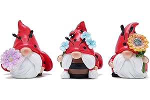 Hodao Ladybug Gnomes 3PCS Ladybug Kitchen Tiered Tray Decor Ladybird Gnomes Resin Swedish Tomte Scandinavian Figurine Spring Summer Decorations Indoor Home Decor