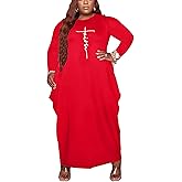 AIIYYQB Women’s Casual Loose Plus Size Maxi Dress Graphic Print Long Sleeve Baggy Long T-Shirt Tunic Dress with Pockets