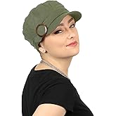 Hats Scarves & More Womens Chemo Newsboy Cadet Hat Full Coverage Cancer Cap for Petite Heads Blocks Sun 50+ UPF