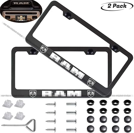 Amazon Car Fan ナンバープレートフレーム 2個 ブラック Ram用 静音 タフ ナンバープレートフレームのより良い装飾 Ramに適合 ナンバーカバー ホルダー 車 バイク