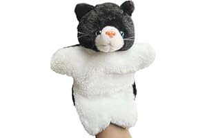ZUXUCUVU Cat Hand Puppets Kitten Plush Animal Toys Dolls for Kids Imaginative Pretend Play Storytelling Black&White