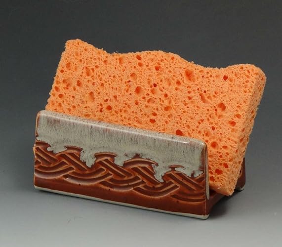 Ceramic Sponge Holder, Pottery Sponge Holder in Pumpkin with Cream Edge, Soap Dish