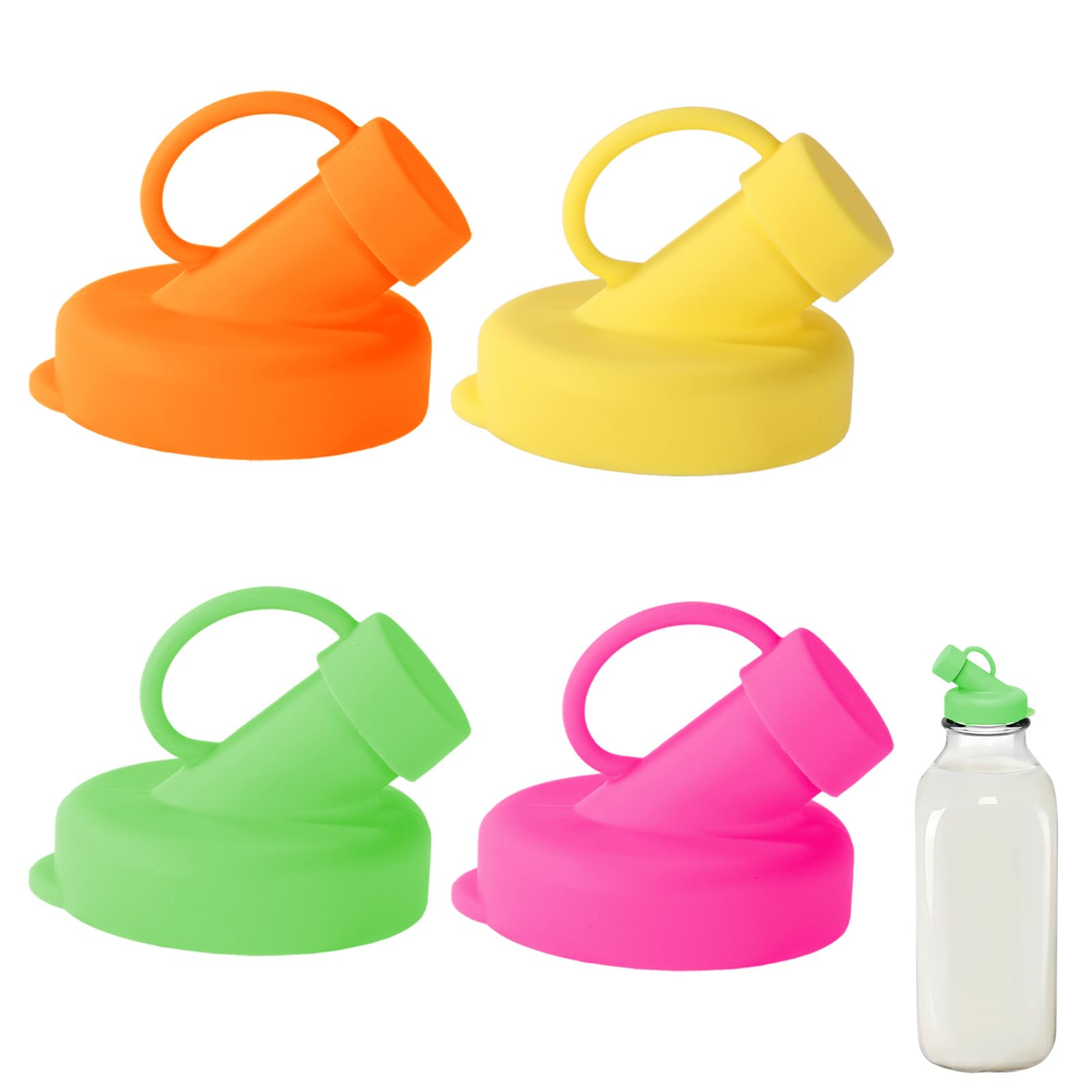 Photo 1 of 4pcs Silicone Milk Bottle Dispenser Caps Replacement for Stanpac & Libbey, 48mm Diameter 4 Color Reusable Airtight Glass Milk Bottle Stopper Pour Spout Lids BPA Free and Dishwasher-Safe