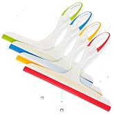 4 Pcs Hand Squeegee for Shower Glass, 9.45 in Silicone Blade | Small Squeegee for Window Cleaning; Streak-Free; Durable Plastic Grip; Hanging Hook; for Mirror, Tile &amp; Glass Doors