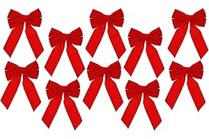 CELEBRATE A HOLIDAY Set of 10 Red Velvet Christmas Wreath Bows, 9"x13" - For Garland, Gifts, Parties - Indoor/Outdoor Holiday Decor