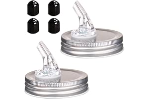 ZIHENRYDA Mason Jar Pour Spouts. free flow Mason Jar Pour Spouts, mason jar for spout regular mouth size 70mm dispenser germination cover. Suitable for any liquid. LeakProof 2Pack + 4 Black Lid Caps (2 Pack
