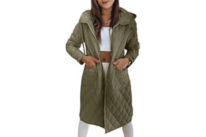 Imily Bela Womens Long Quilted Puffer Jacket Lightweight Zip Up Hooded Drawstring Winter Coats Outerwear with Pockets