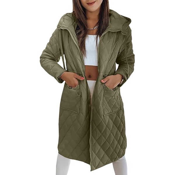 Baimiu Long Winter Coats for Women Diamond Quilted Jacket