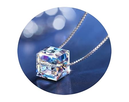 aiuin 1 x Cube Halskette Silber Anhänger Strass Damen Halsketten Dekoration Mode-Schmuck
