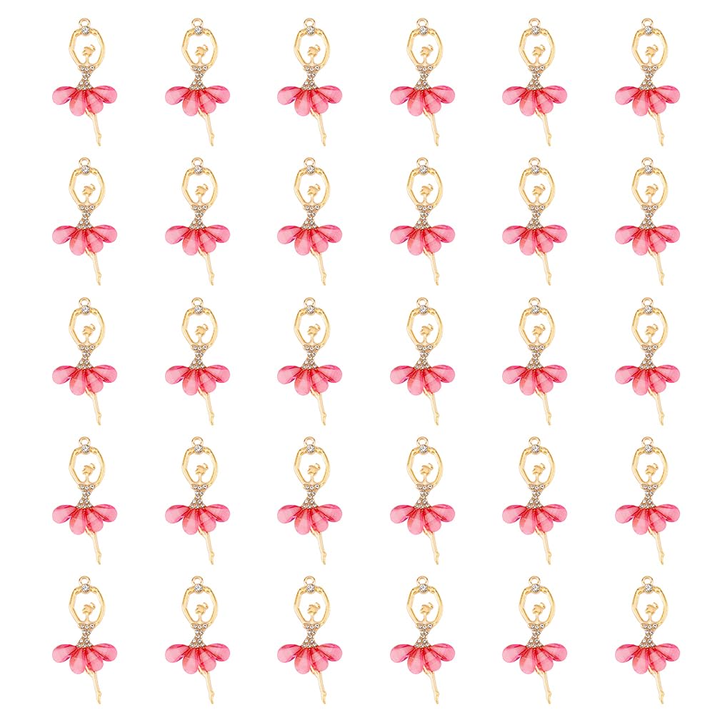 DICOSMETIC 30Pcs Ballet Dancer Charms Rhinestone Ballet Charms Alloy Dancer Ballerina Charms Pink Gold Plated Pendants for DIY Necklaces Jewelry Making Ballet Gift, Hole: 2mm