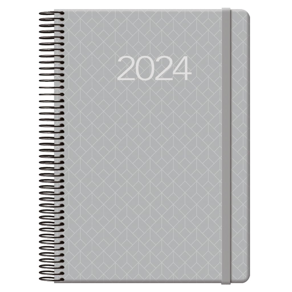 Dohe - 2024 Diary - Day Page - Medium Size: 14 x 20 cm - 336 Pages - Spiral Bound - Hardcover - Grey - Newport Model