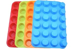 Silicone Mini Muffin Pan, Qtopun 4 Pack 24 Cups Silicone Mold Cups Baking Pan, Silicone Muffin Tins Baking Moulds-Multi Color