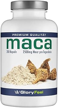 GloryFeel® Maca Kapseln Hochdosiert - 200 Vegane Kapseln für 7 Monate - Original Maca-Wurzel Extrakt aus Peru plus Vitamin B1