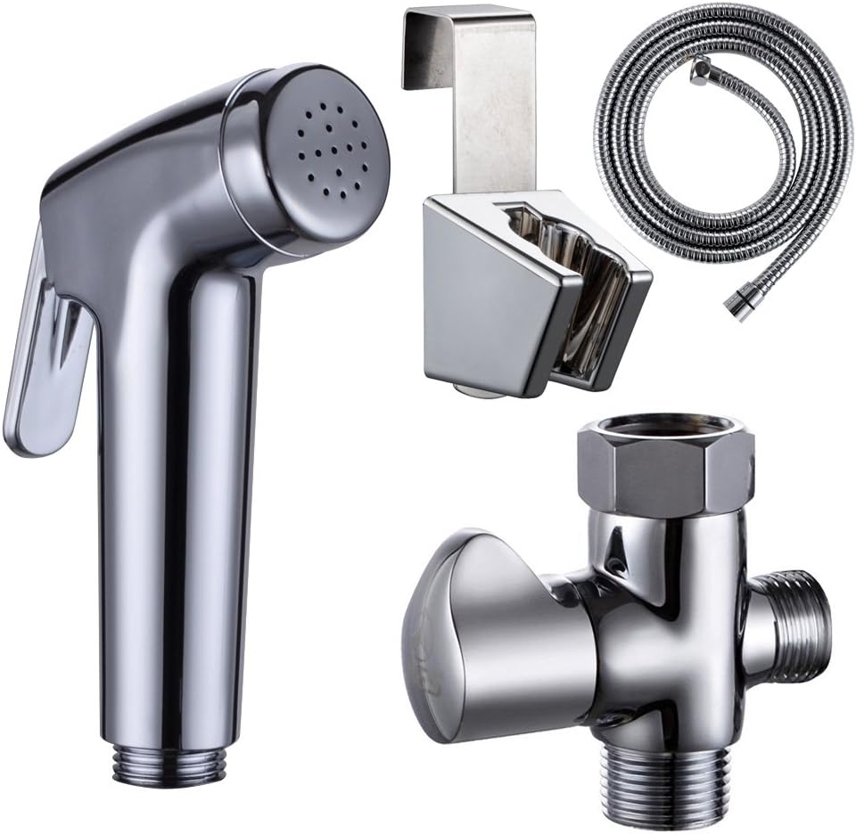 KES LP907+K1018 Toilet Hand Held Bidet Shattaf Sprayer with Shut Off Valve, Bracket Holder and Hose, Polished Chrome