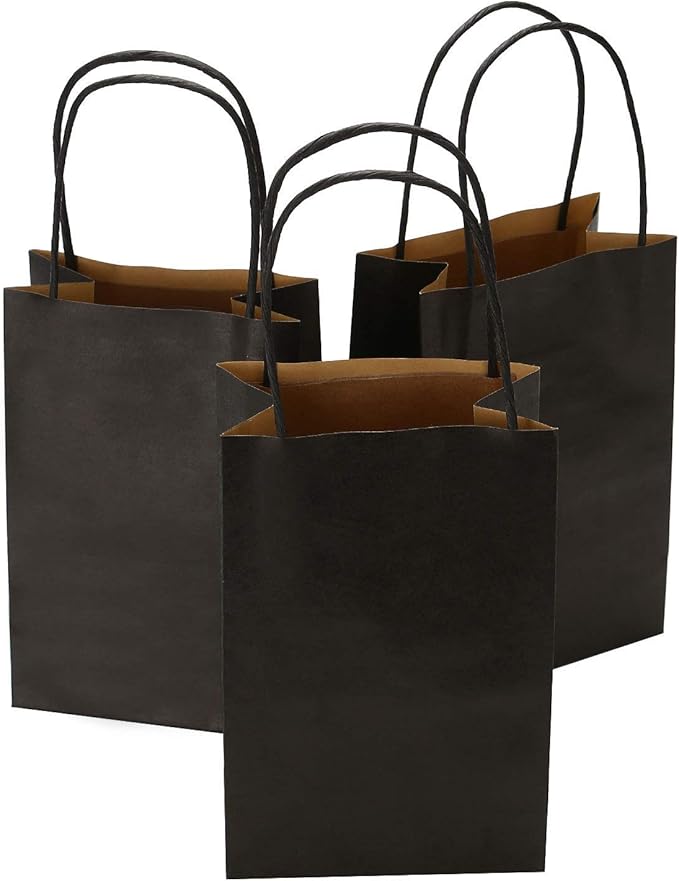 Road 5.25 x 3.25 x 8 Inches 50pcs Black Kraft Paper Bags