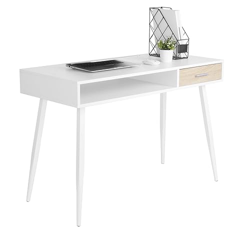 WOLTU Schreibtisch TS39ws Computertisch Bürotisch Arbeitstisch PC Laptop Tisch, in Melamin, mit 1 Schubladen und 1 Offenen Fa