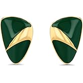 Dark Green Enamel 18K gold plated Shield Stud Statement Earrings for Women by SNGIA, Elegant Handmade Trendy Jewelry Gifts, Triangle Huggies Fashion Button Earrings Accessories, Vintage Thin Nickle Free Huggie Earrings.