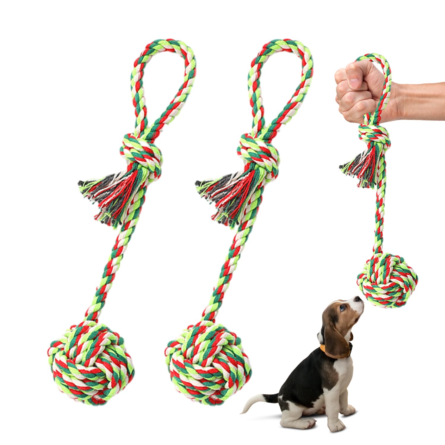 DUINIU 2 Pieces Cotton Rope Dog Toys - Braided Knots, Teeth Cleaning Balls, Chew Toy for Pets