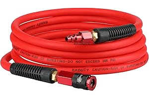EADUTY Hybrid Lead-in Air Hose 1/4 In. x 10 ft, Lightweight, Flexible, Durable Air Compressor Hose with Aluminum Universal Quick Coupler and Industrial Plug, Red