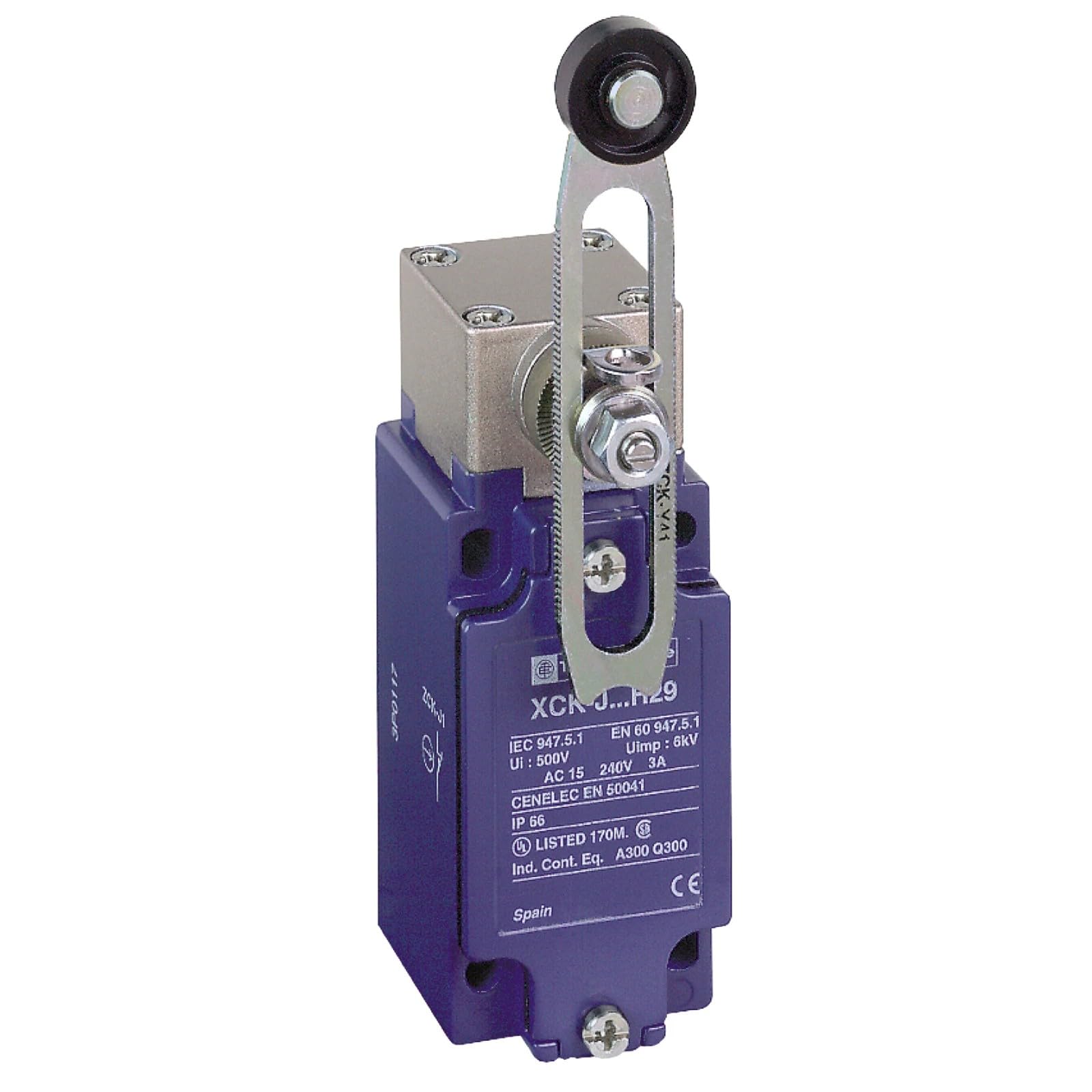 Telemecanique Sensor OsiSense XC Standard limit switch XCKJ - th.plastic roller lever var. length - 1NC+1NO - slow - M20, XCKJ50541H29